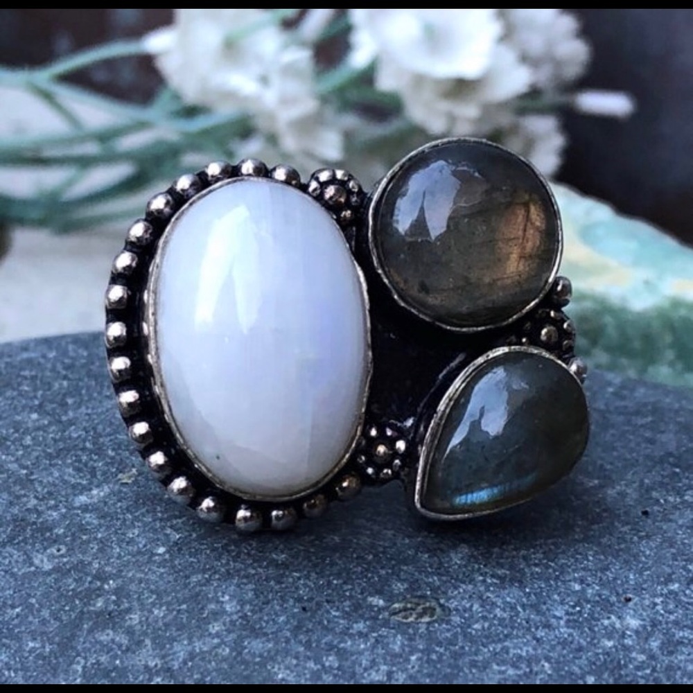 Vintage sterling labradorite moonstone ring 6.75
